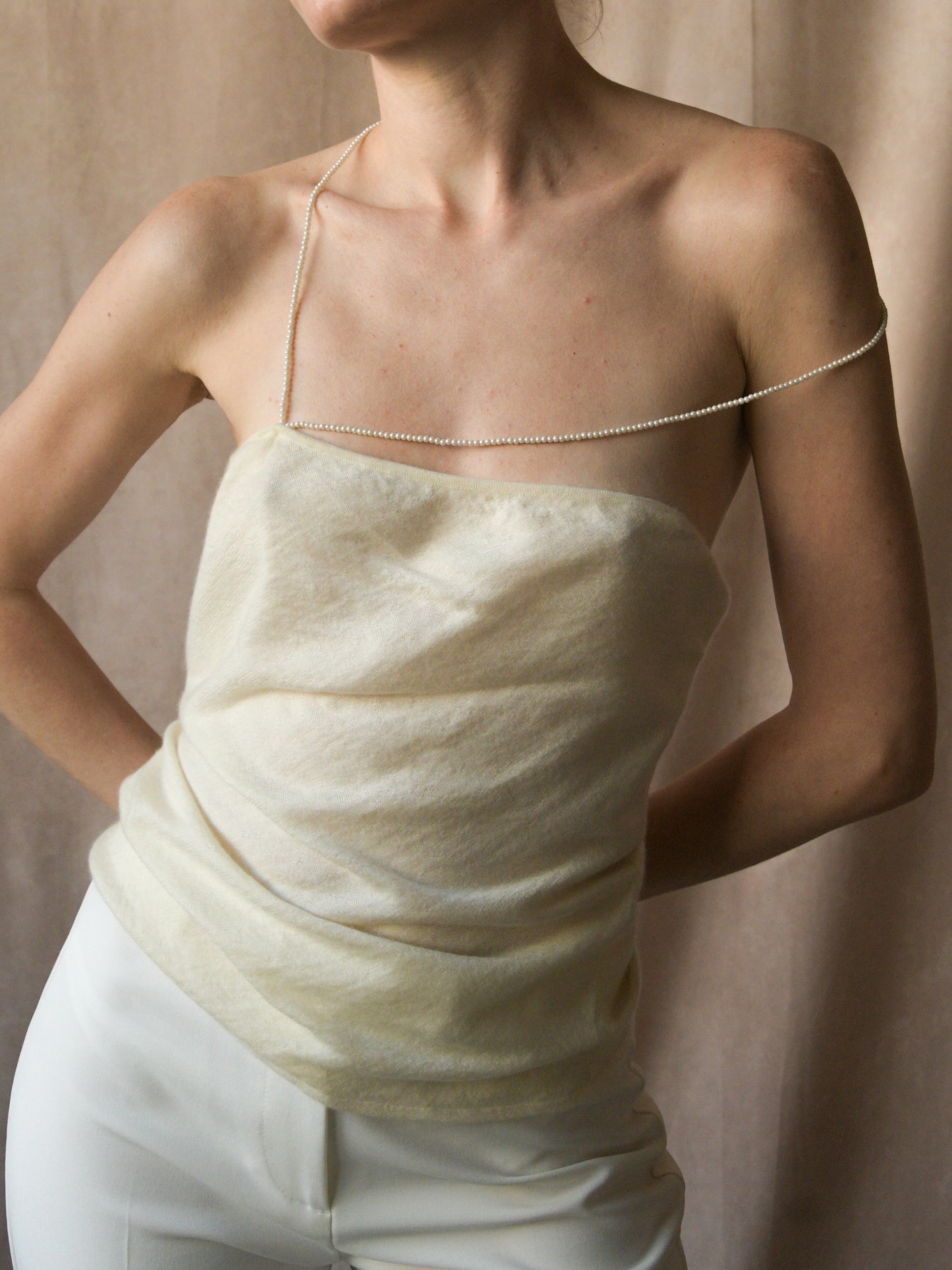 ralph lauren collection white cashmere pearl strap top