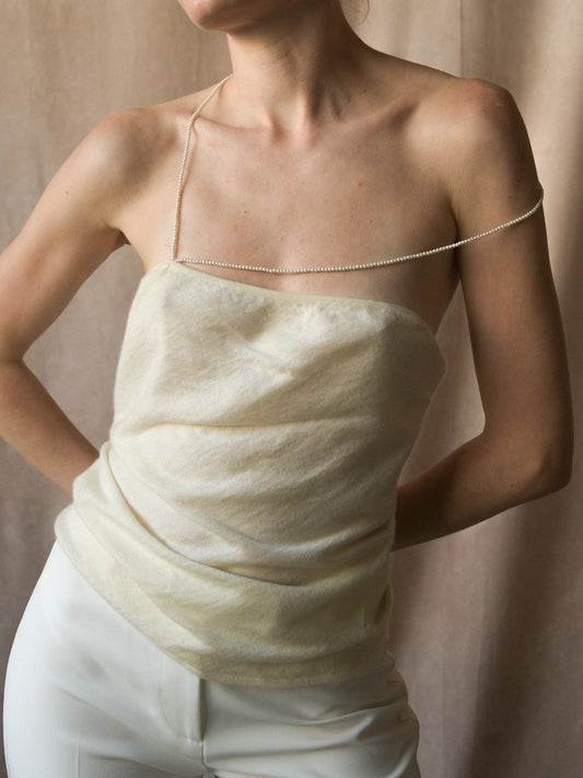 ralph lauren collection white cashmere pearl strap top