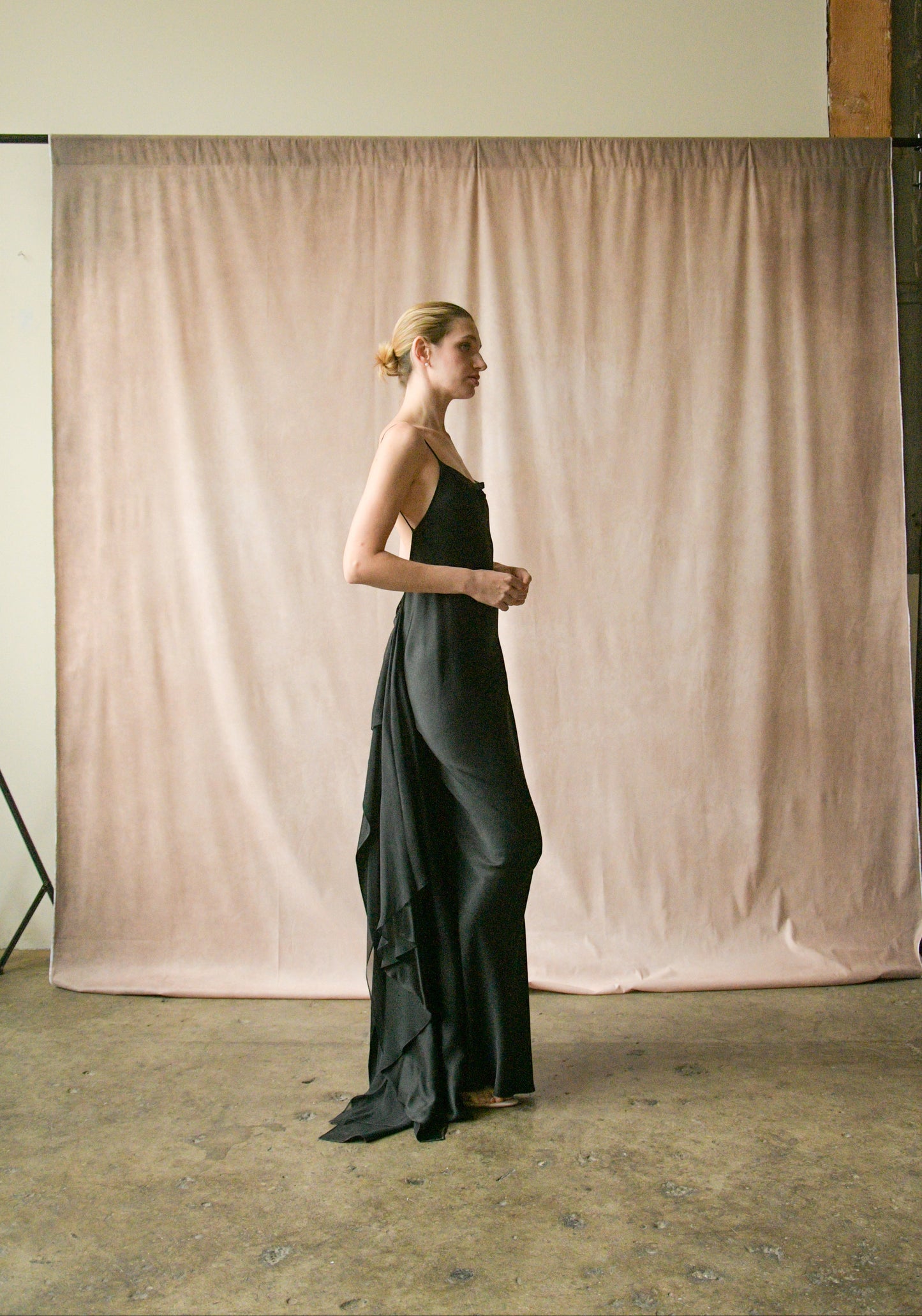 donna karan 1990s black liquid satin open back dress