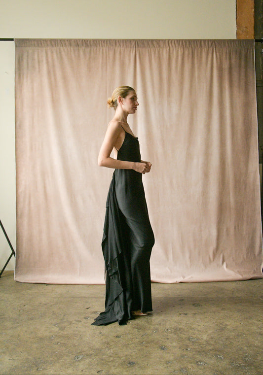 donna karan 1990s black liquid satin open back dress