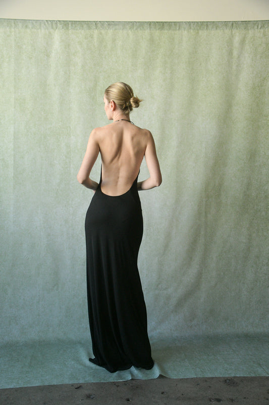 cerruti arte 1881 fw 1996 black halter dress with metal ring collar