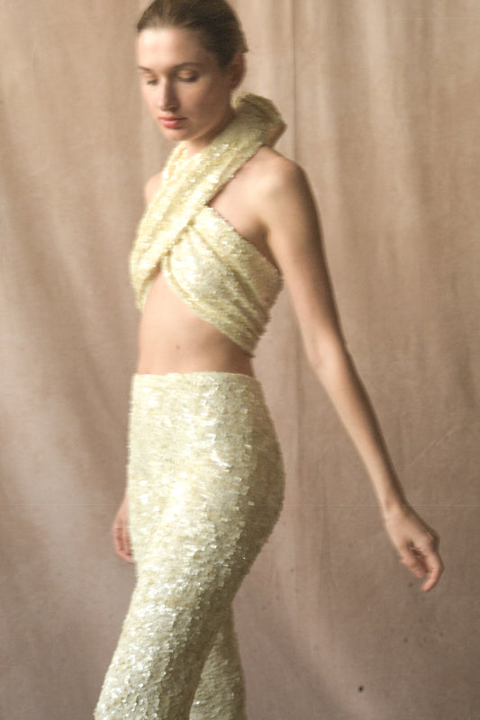 donna karan embellished sequin pant set