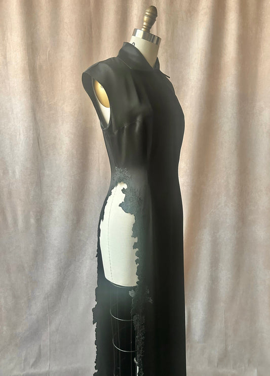 richard tyler spring 1996 black beaded high slit qipao dress