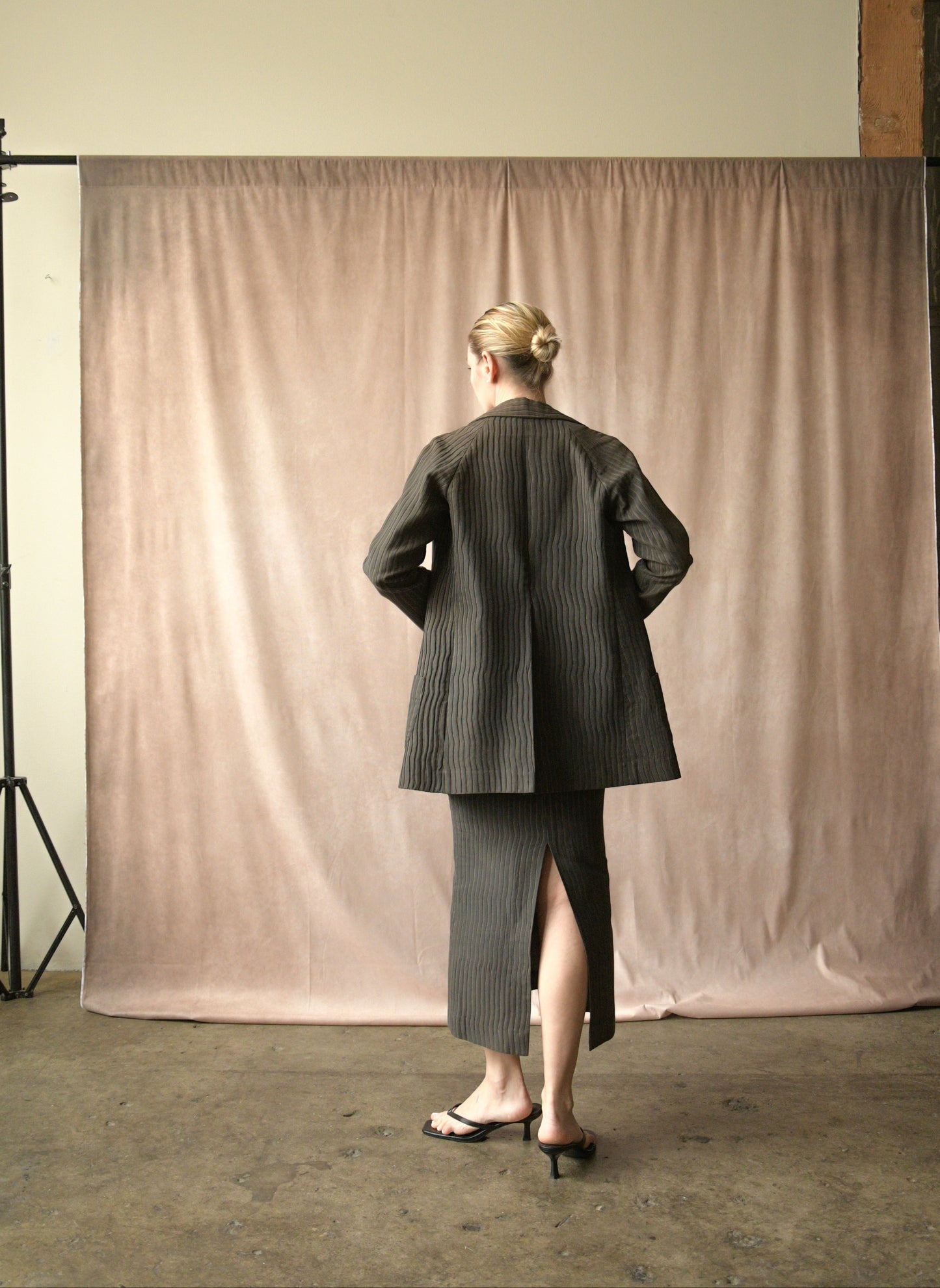 custom cropped three piece skirt suit (romeo gigli)