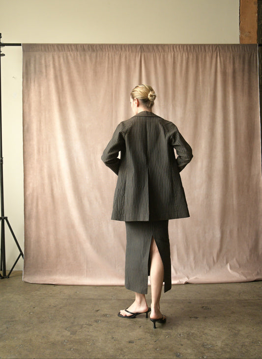 custom cropped three piece skirt suit (romeo gigli)
