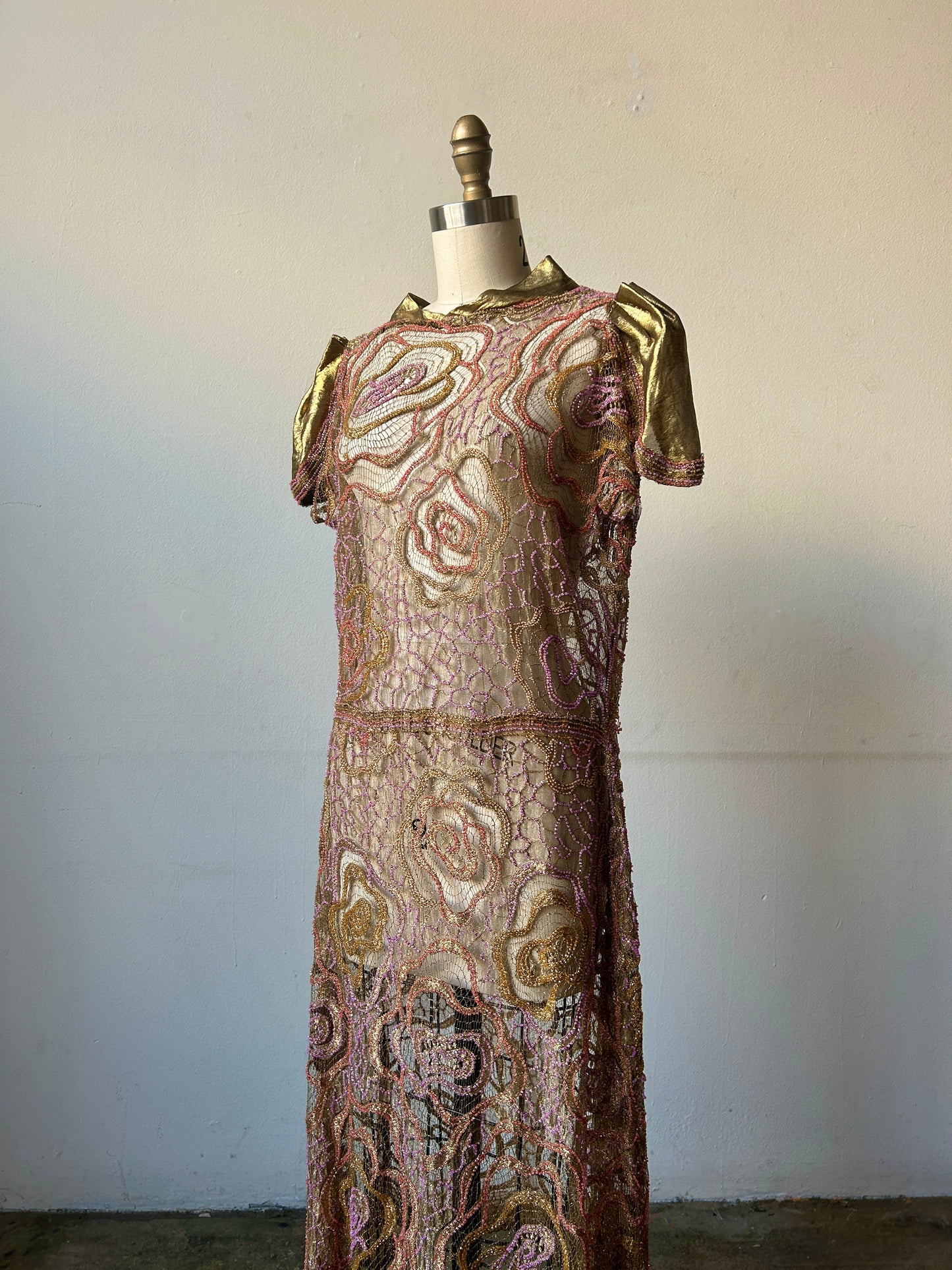 1920s floral beaded lame dress
