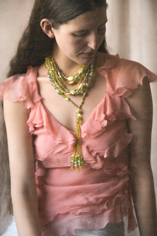 christian dior by john galliano pink silk ruffle blouse