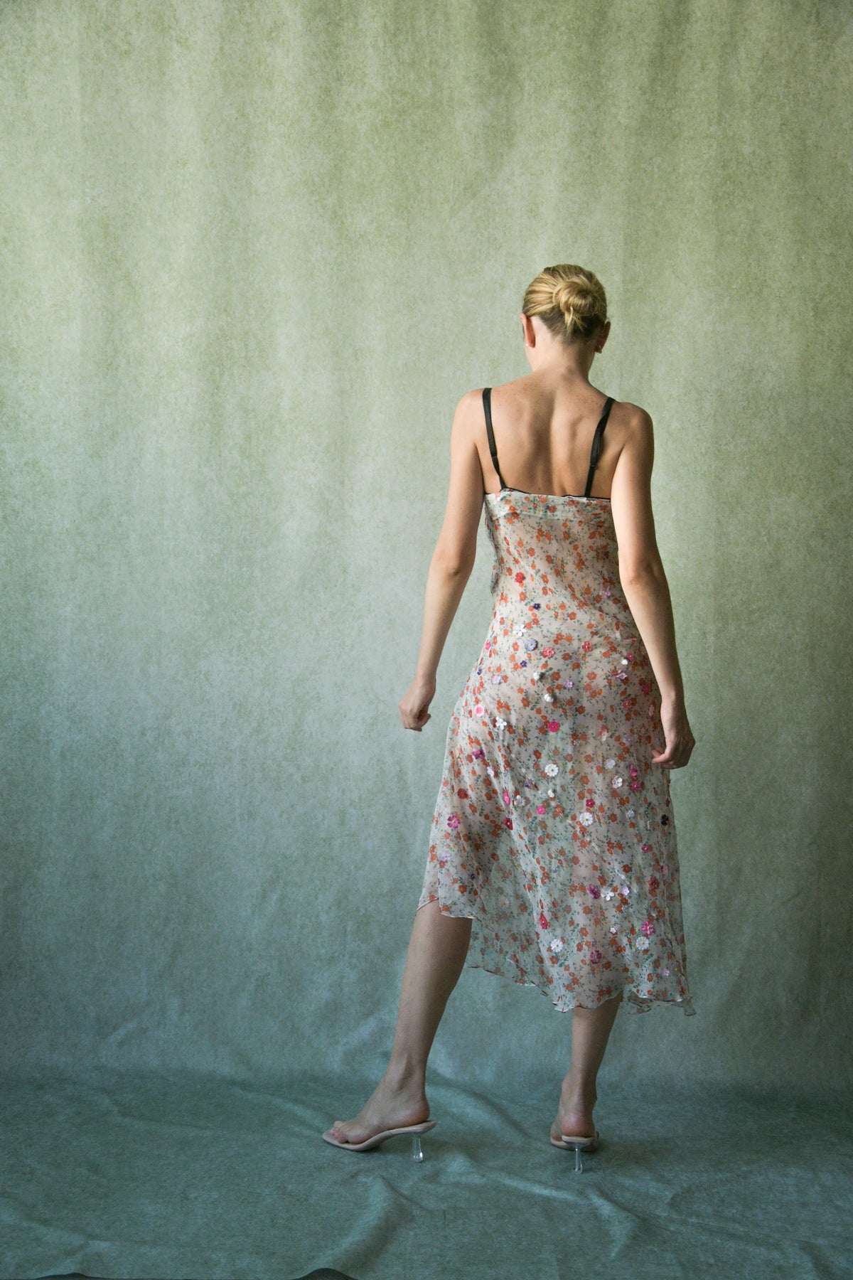dolce gabbana 1999 sheer silk floral rosette dress