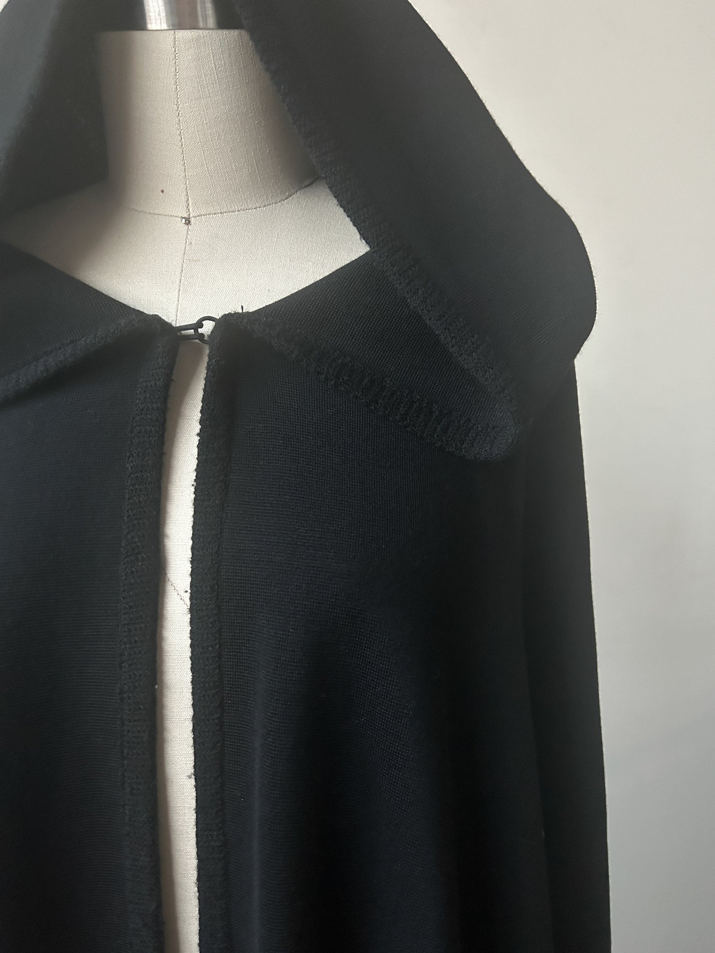 1972 halston resort black wool hooded cape coat