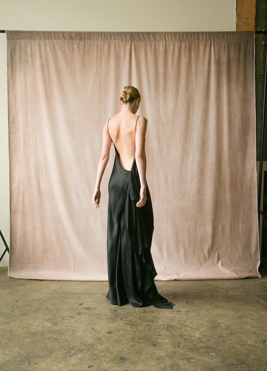 donna karan 1990s black liquid satin open back dress
