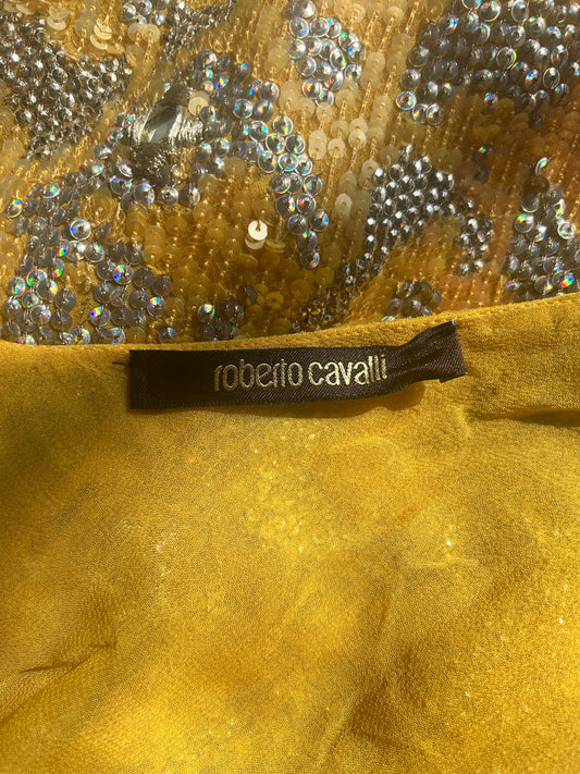roberto cavalli canary yellow sequin bead mirror embellished dress