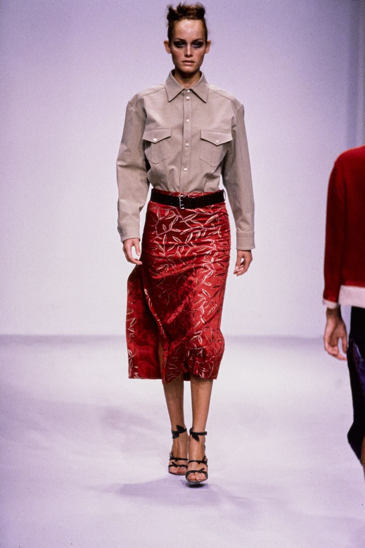 prada spring 1997 red silk vine chinoiserie dress