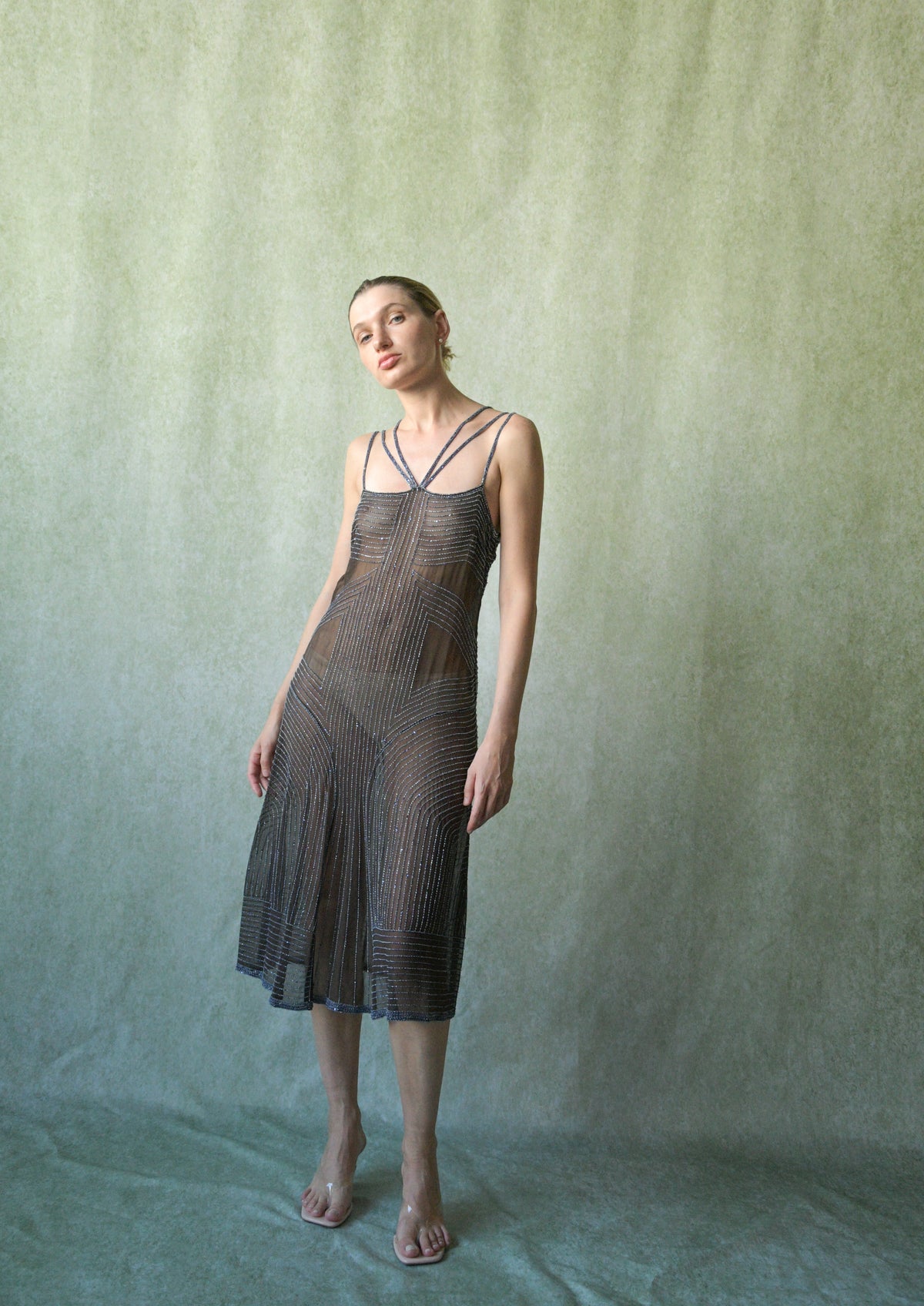 krizia silk art deco beaded dress