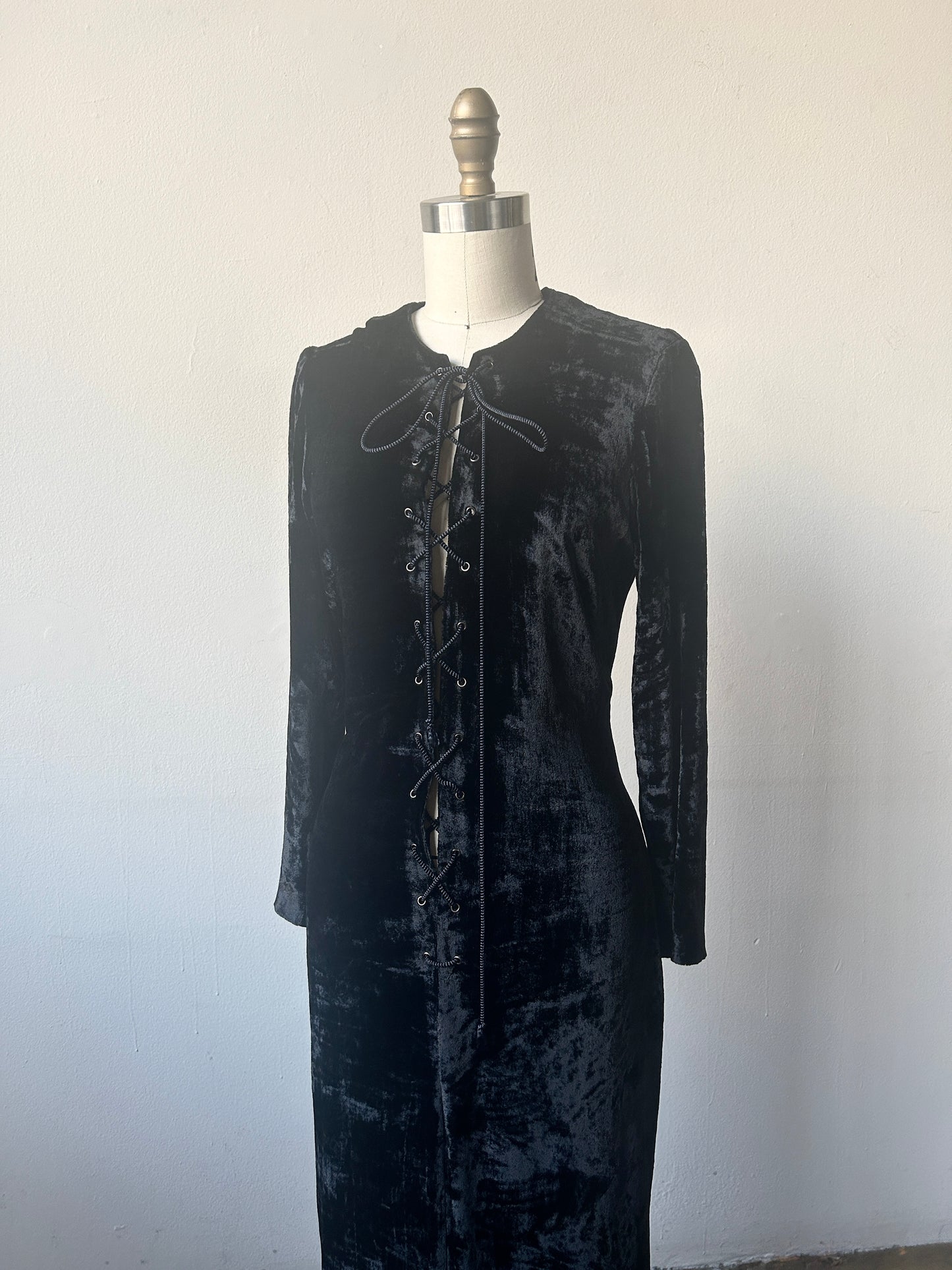 yves saint laurent black velvet corset dress