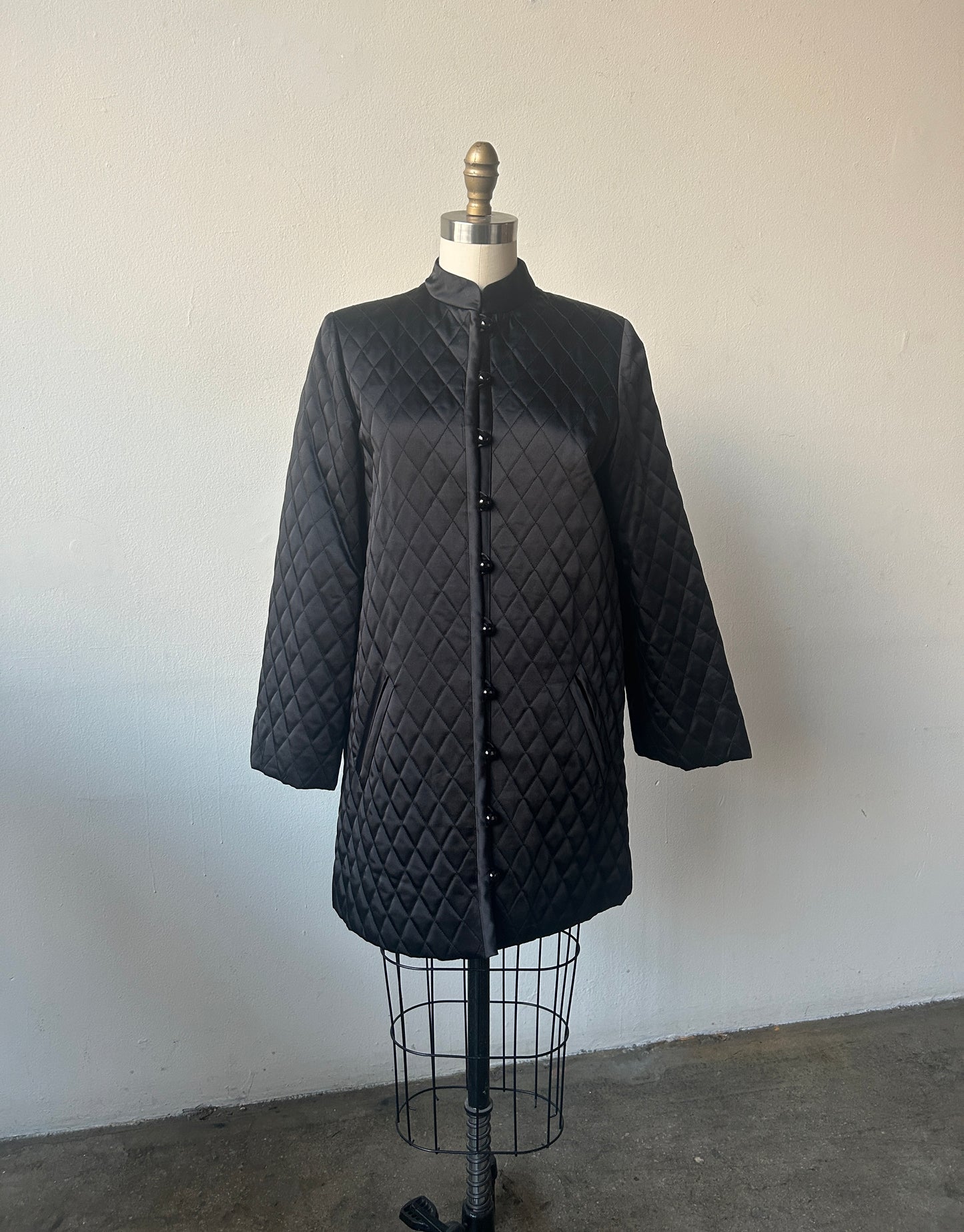 fw 1975 yves saint laurent black quilted coat