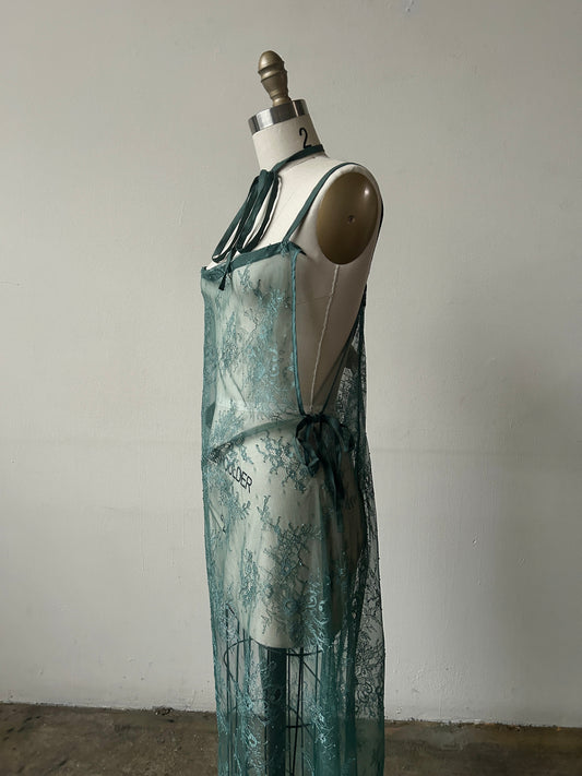 yohji yamamoto y's 2018 green lace wrap dress