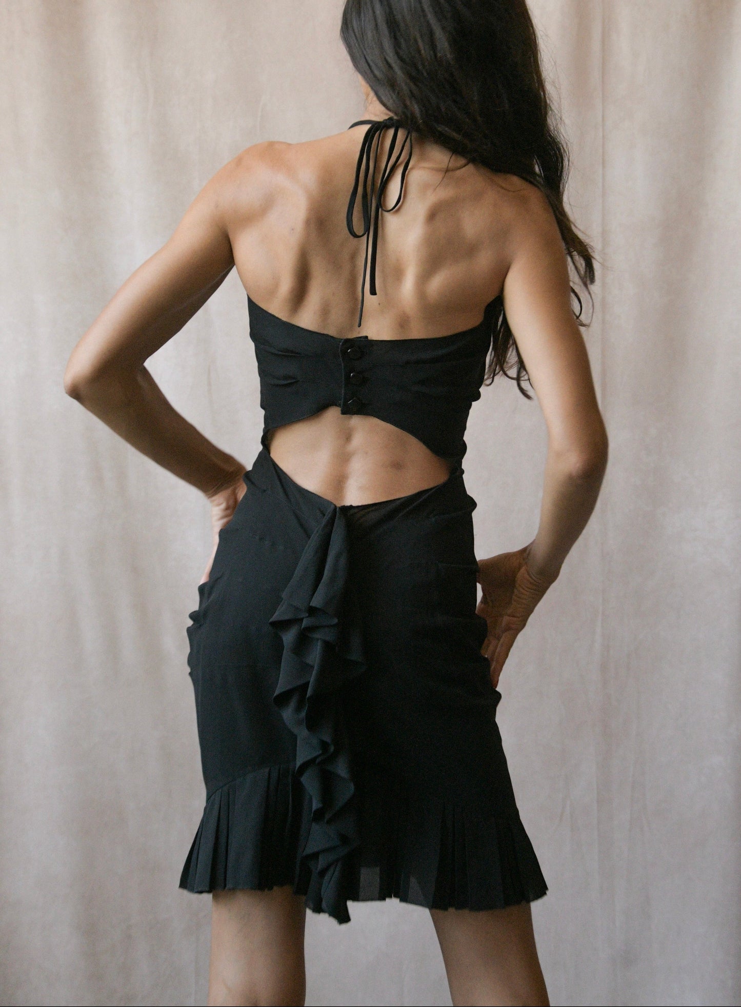 chanel black silk georgette mini dress