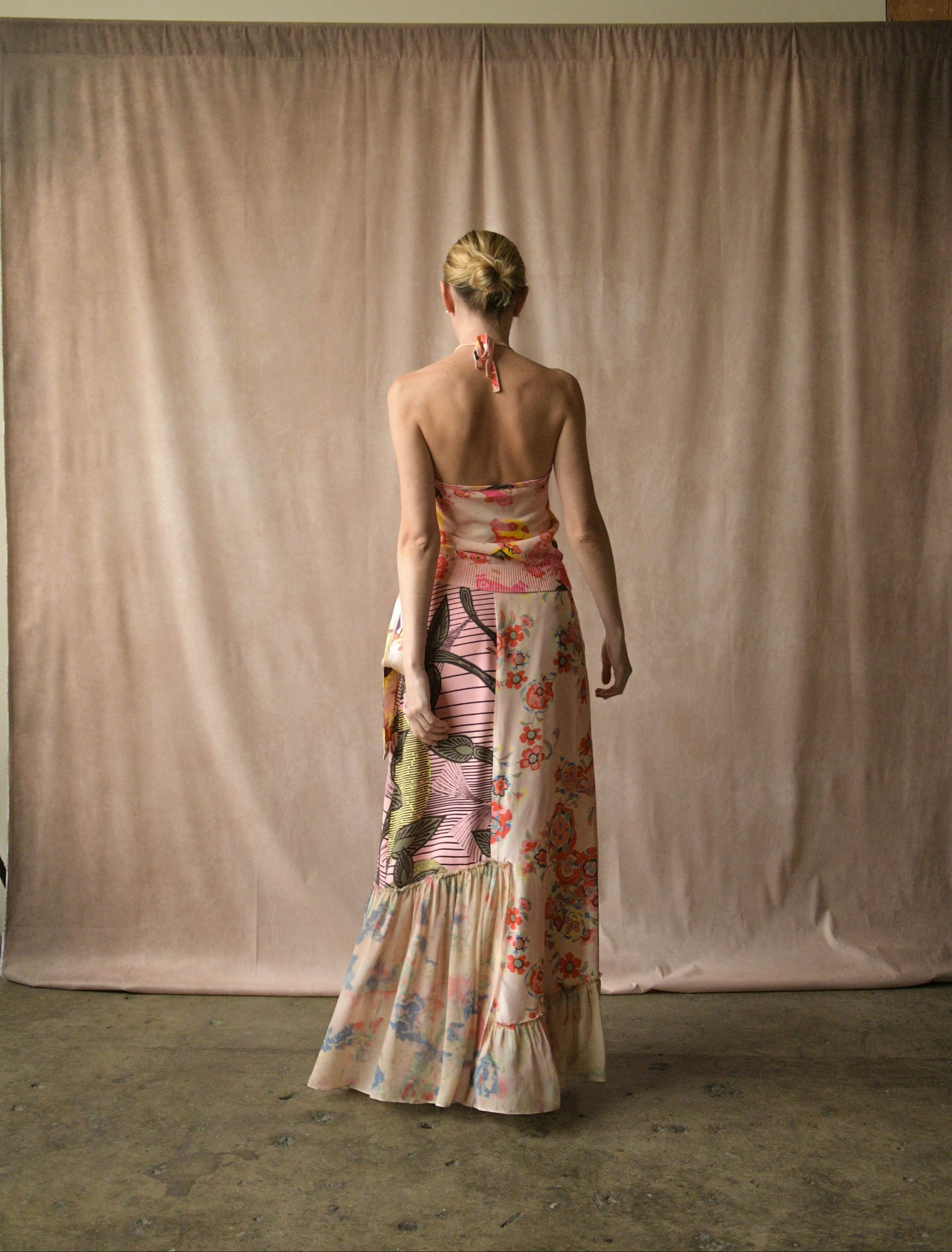 christian lacroix pink print feather patchwork skirt set