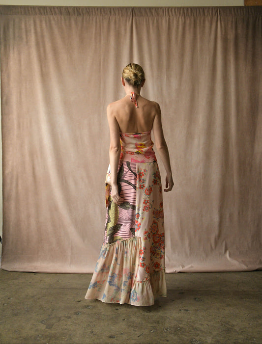 christian lacroix pink print feather patchwork skirt set
