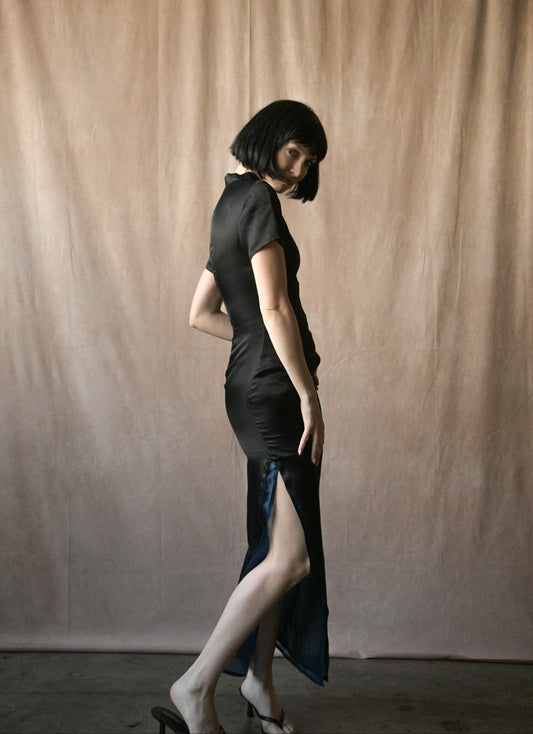 jil sander black silk organza layered qipao