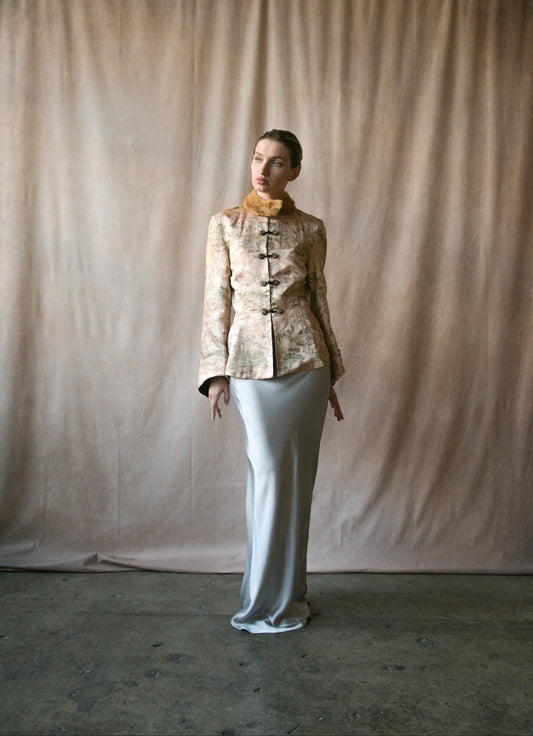 pink silk satin embroidered asian jacket