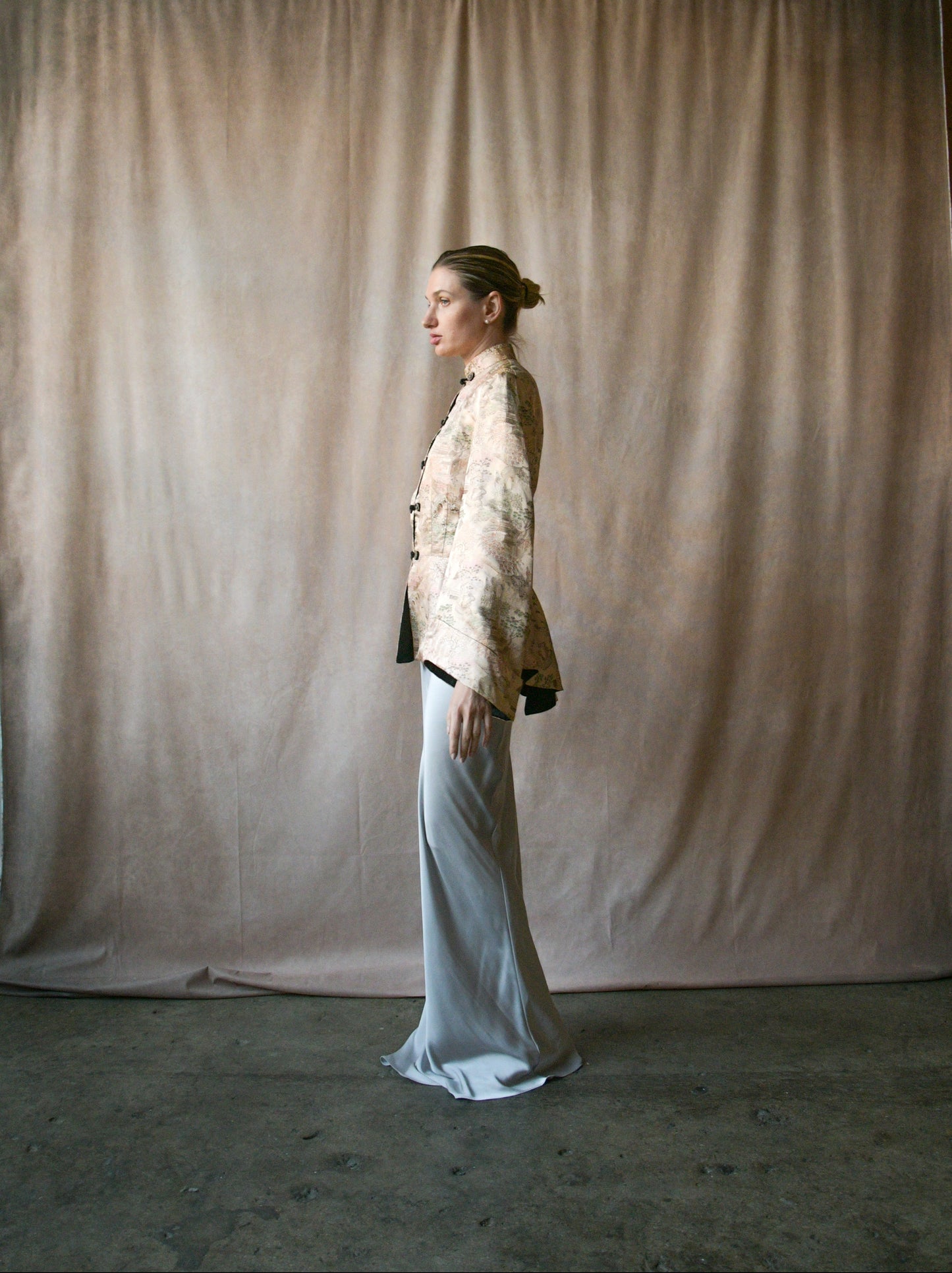 pink silk satin embroidered asian jacket