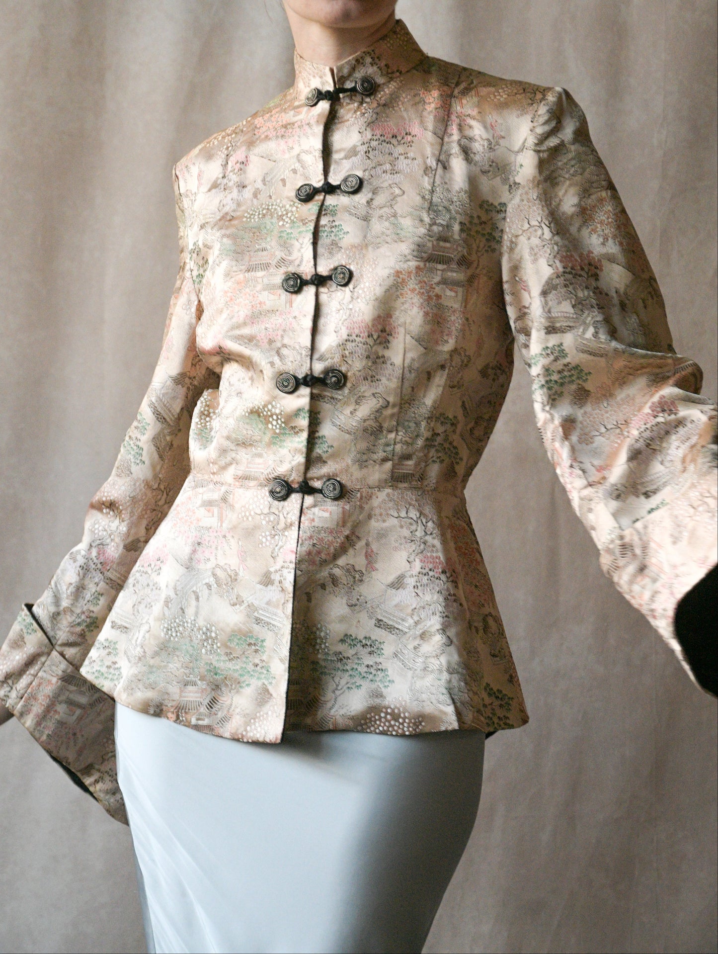 pink silk satin embroidered asian jacket
