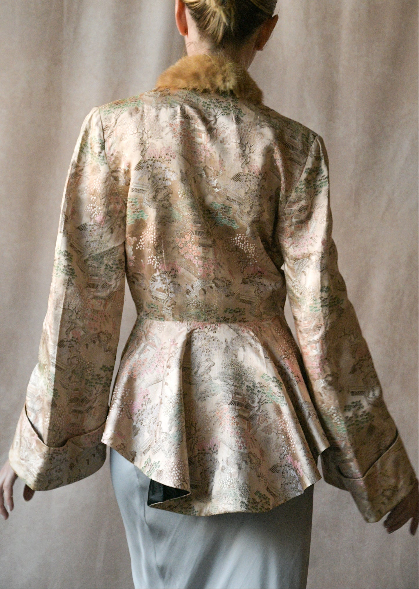 pink silk satin embroidered asian jacket