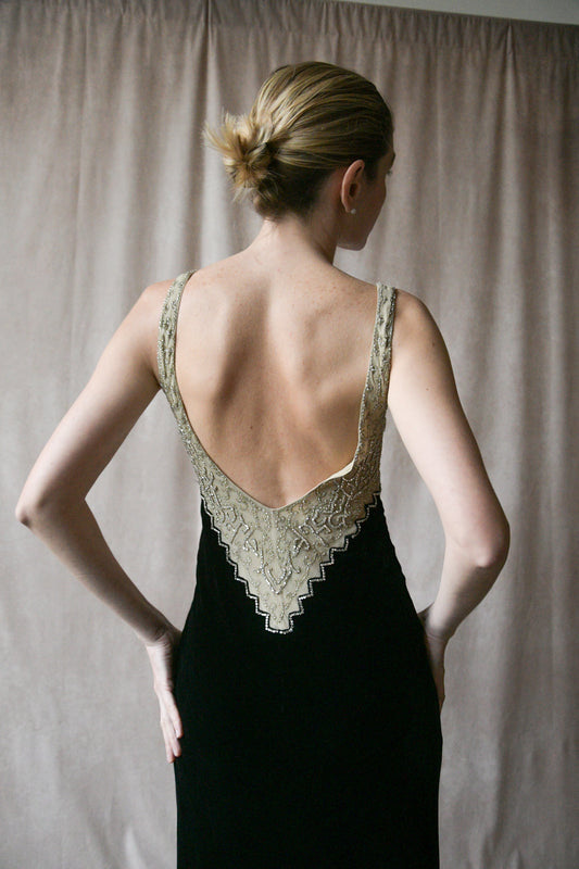 ralph lauren collection black velvet diamante art deco dress