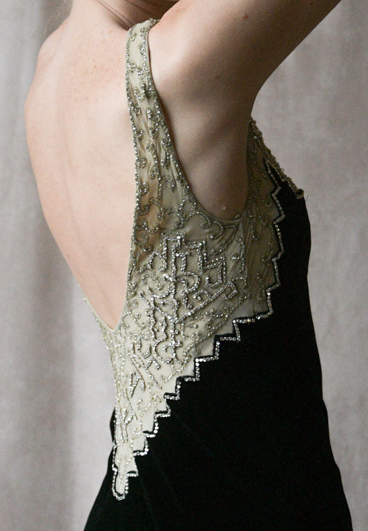 ralph lauren collection black velvet diamante art deco dress