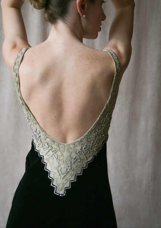 ralph lauren collection black velvet diamante art deco dress