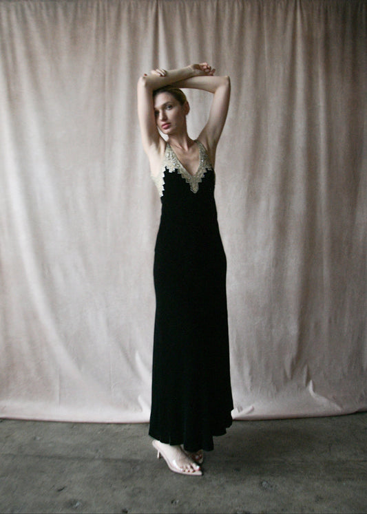 ralph lauren collection black velvet diamante art deco dress