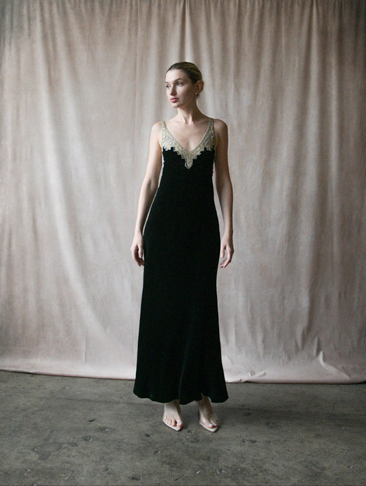 ralph lauren collection black velvet diamante art deco dress