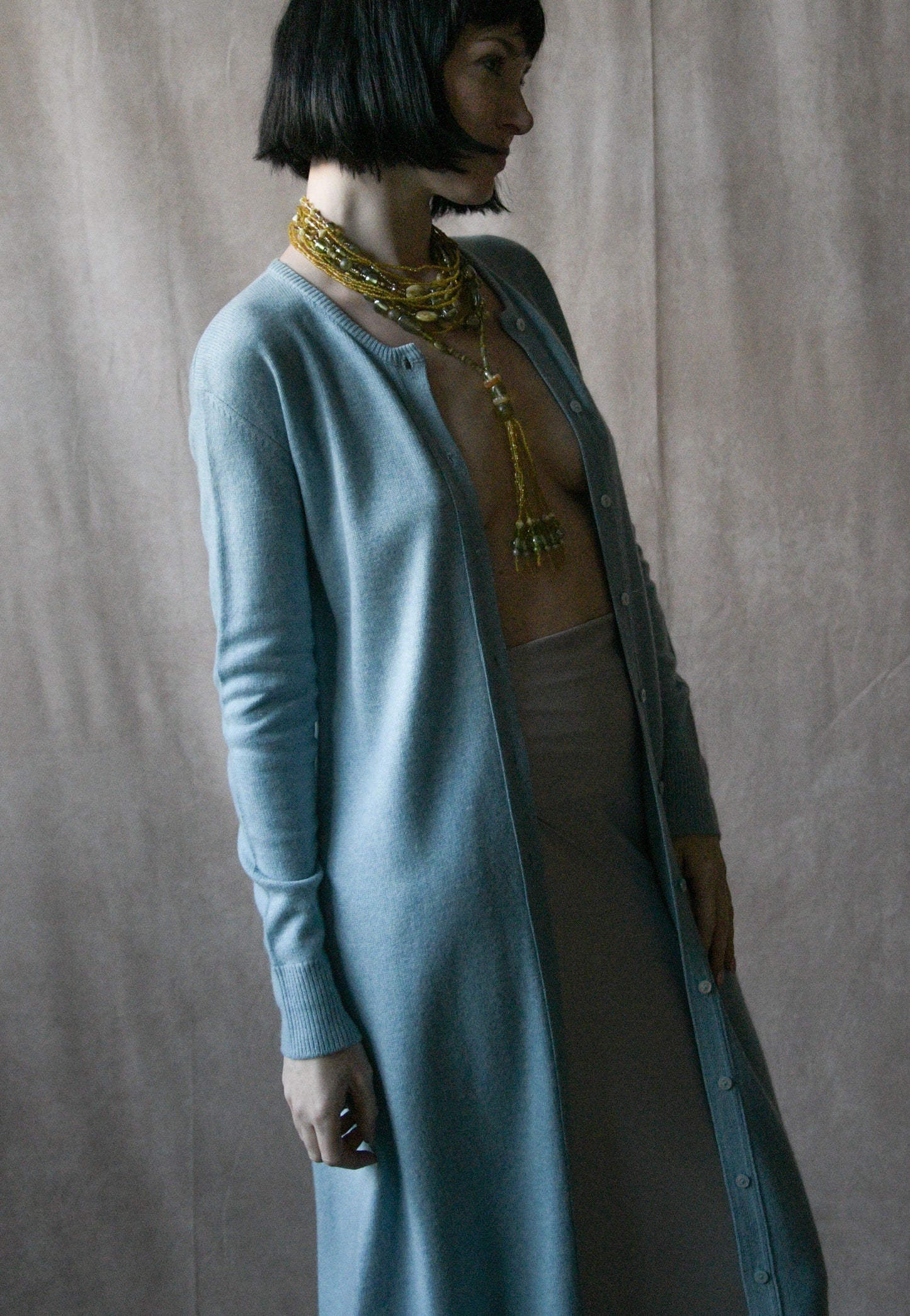 1973 halston cashmere long cardigan dress