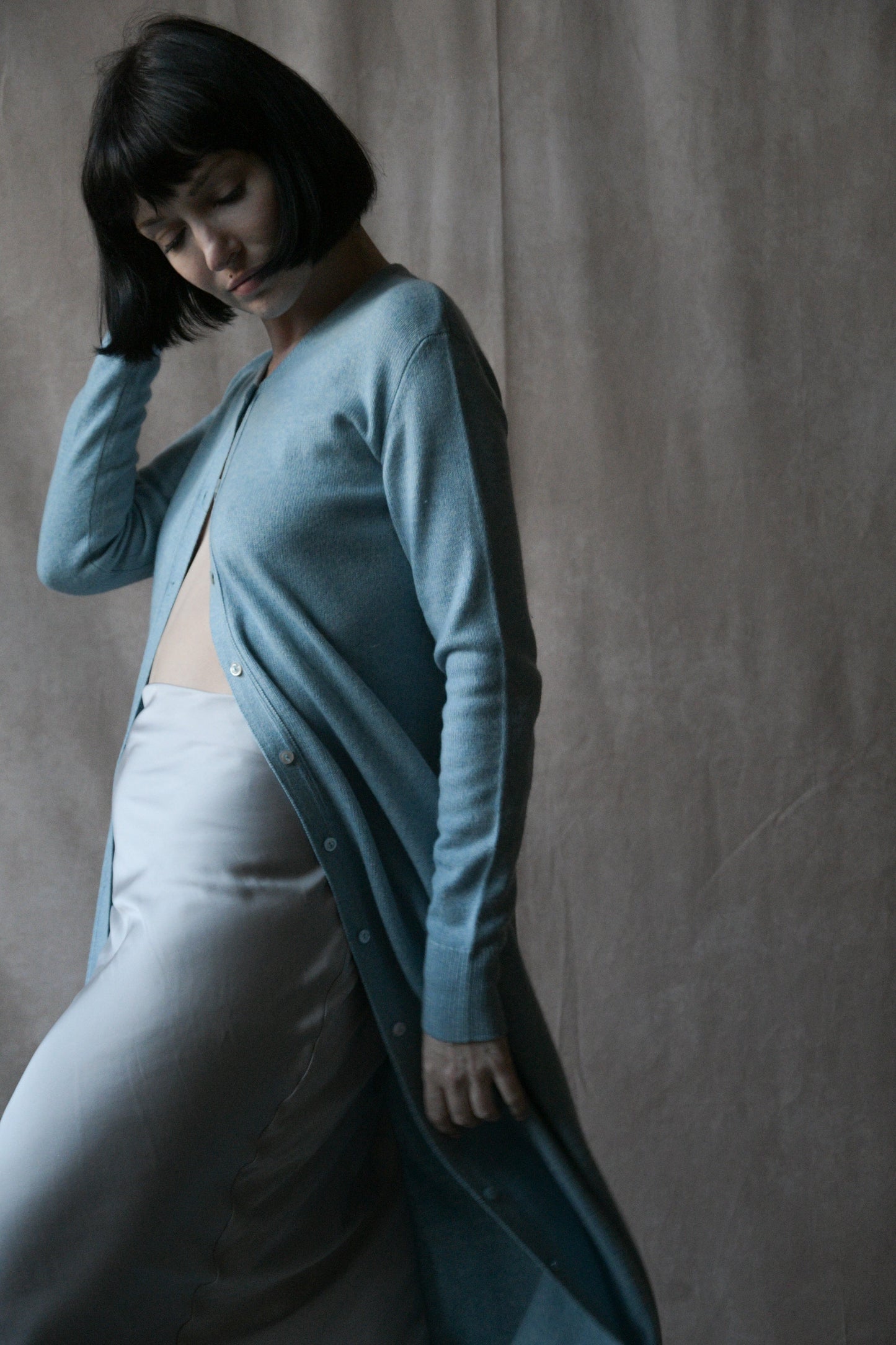 1973 halston cashmere long cardigan dress