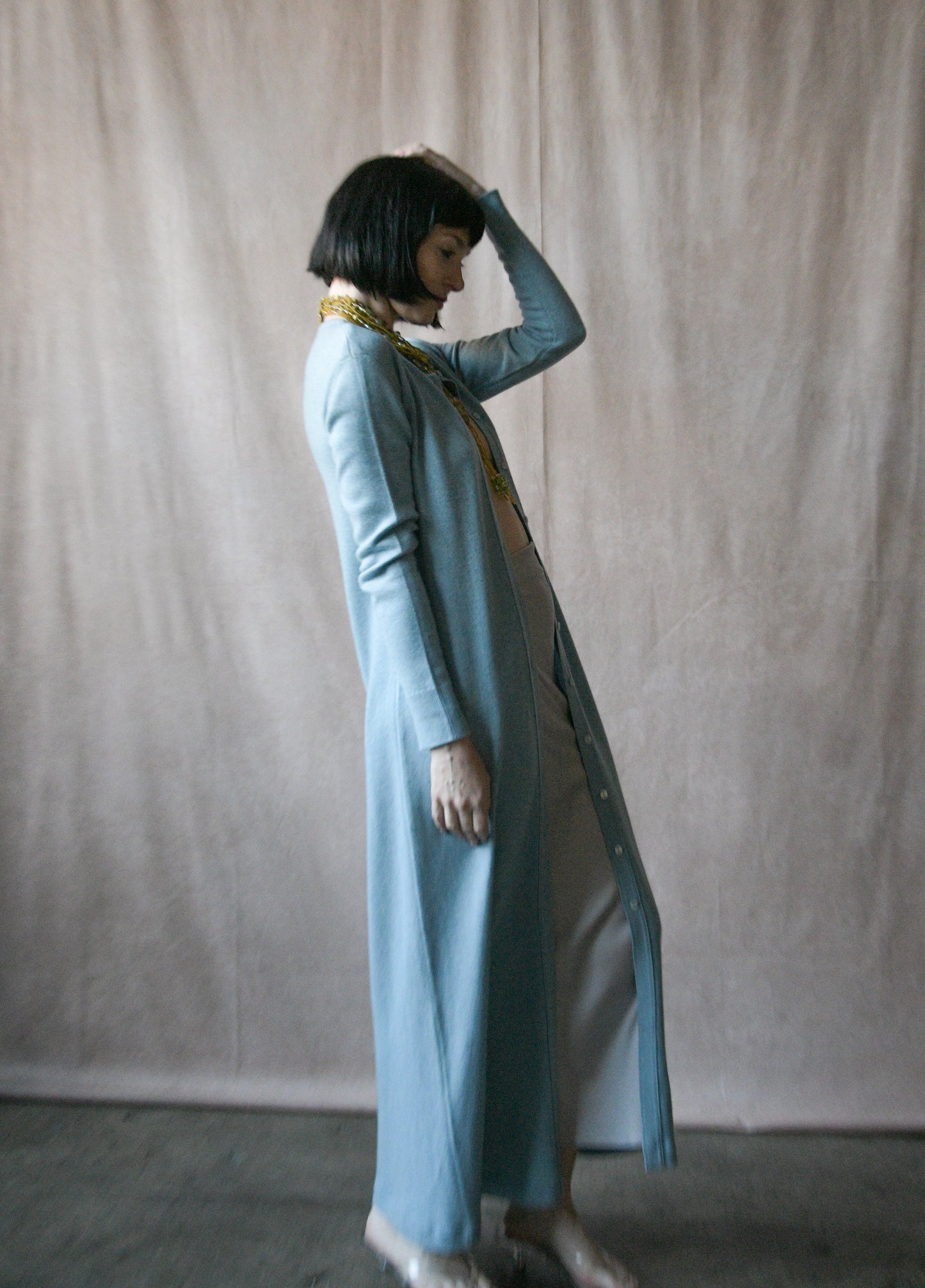 1973 halston cashmere long cardigan dress