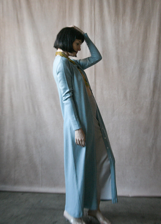1973 halston cashmere long cardigan dress