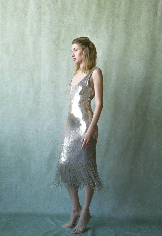 ralph lauren collection embellished metal fringe dress