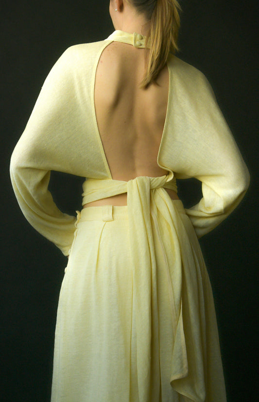 emmanuelle khanh daffodil yellow knit linen skirt ensemble