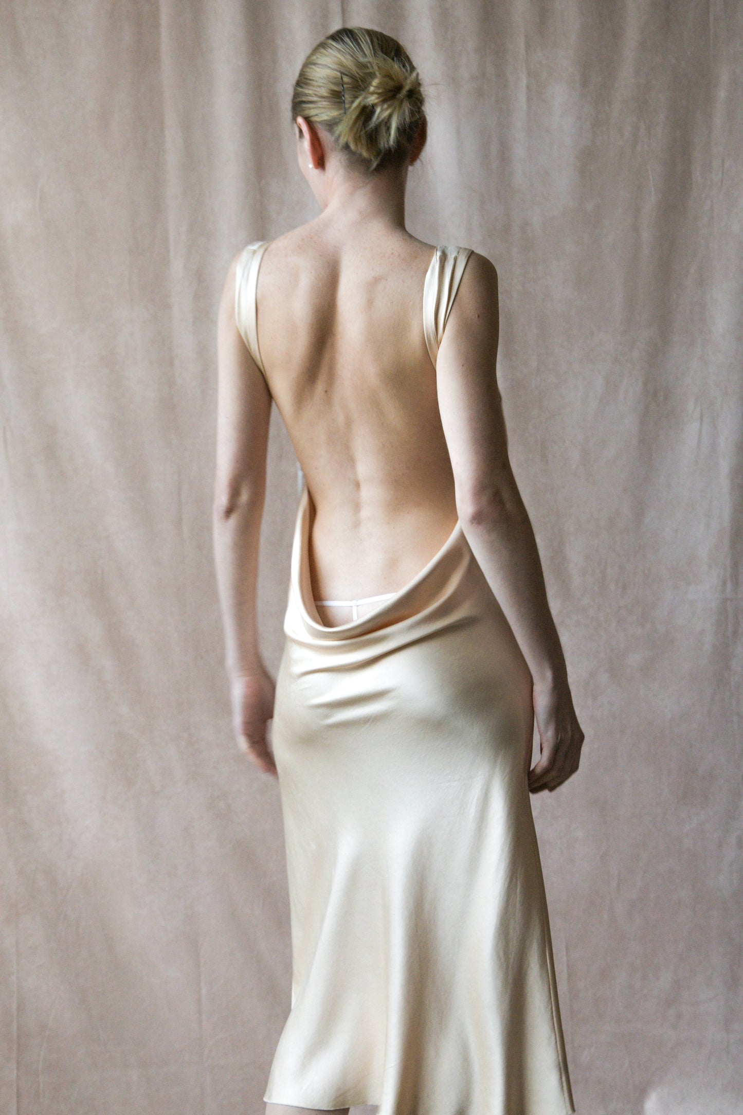 ann demeulemeester silk ivory open back dress