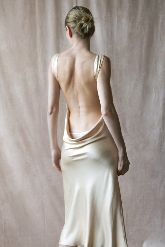 ann demeulemeester silk ivory open back dress