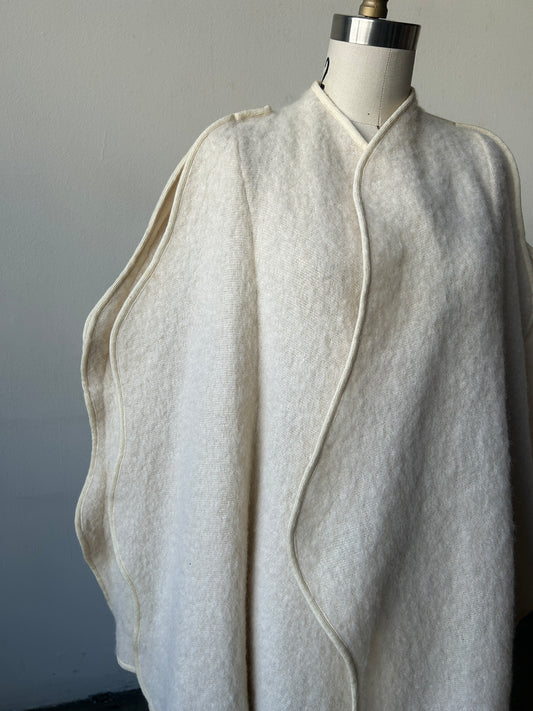 krizia white scalloped edge mohair coat