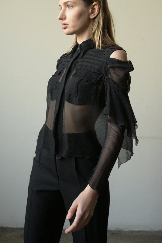 chanel black silk chiffon blouse