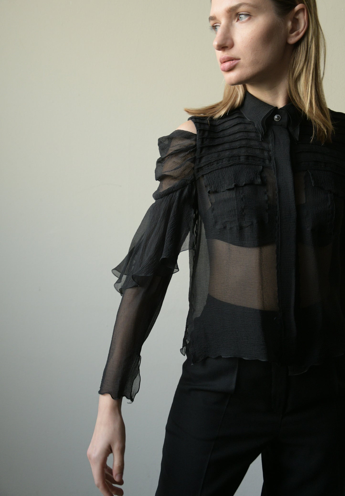 chanel black silk chiffon blouse