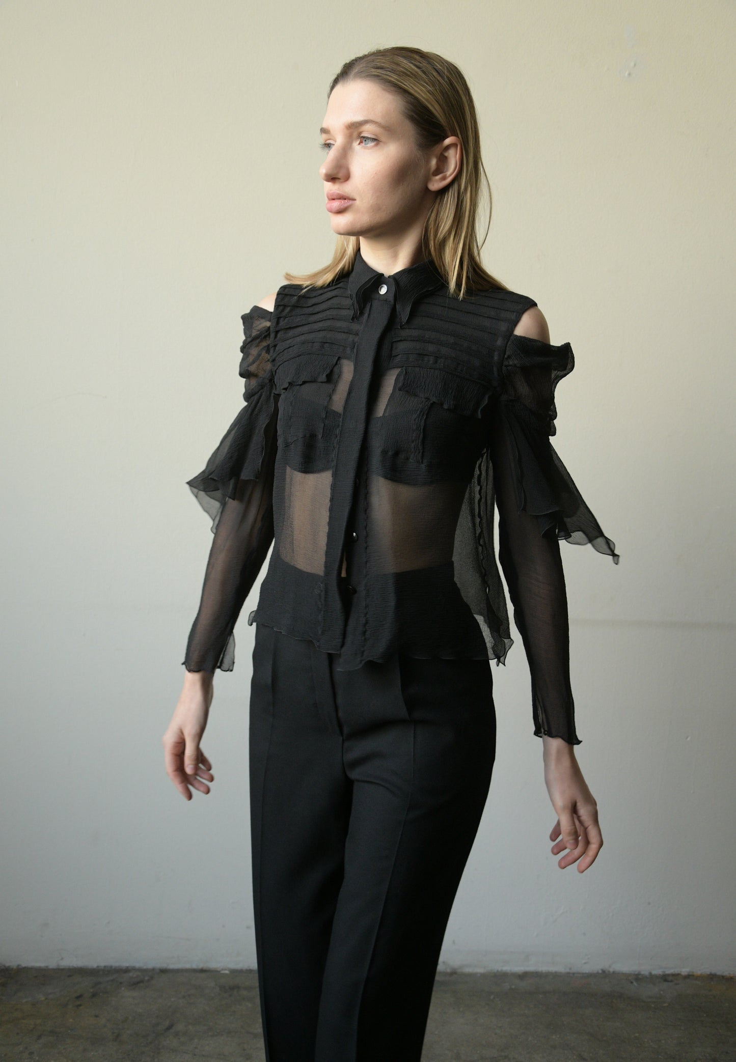 chanel black silk chiffon blouse