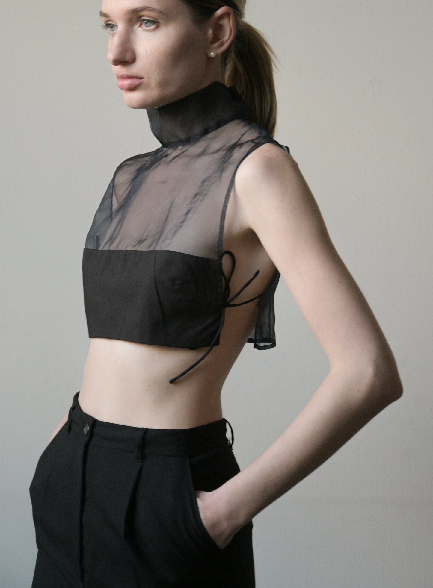 dries van noten black silk crop top