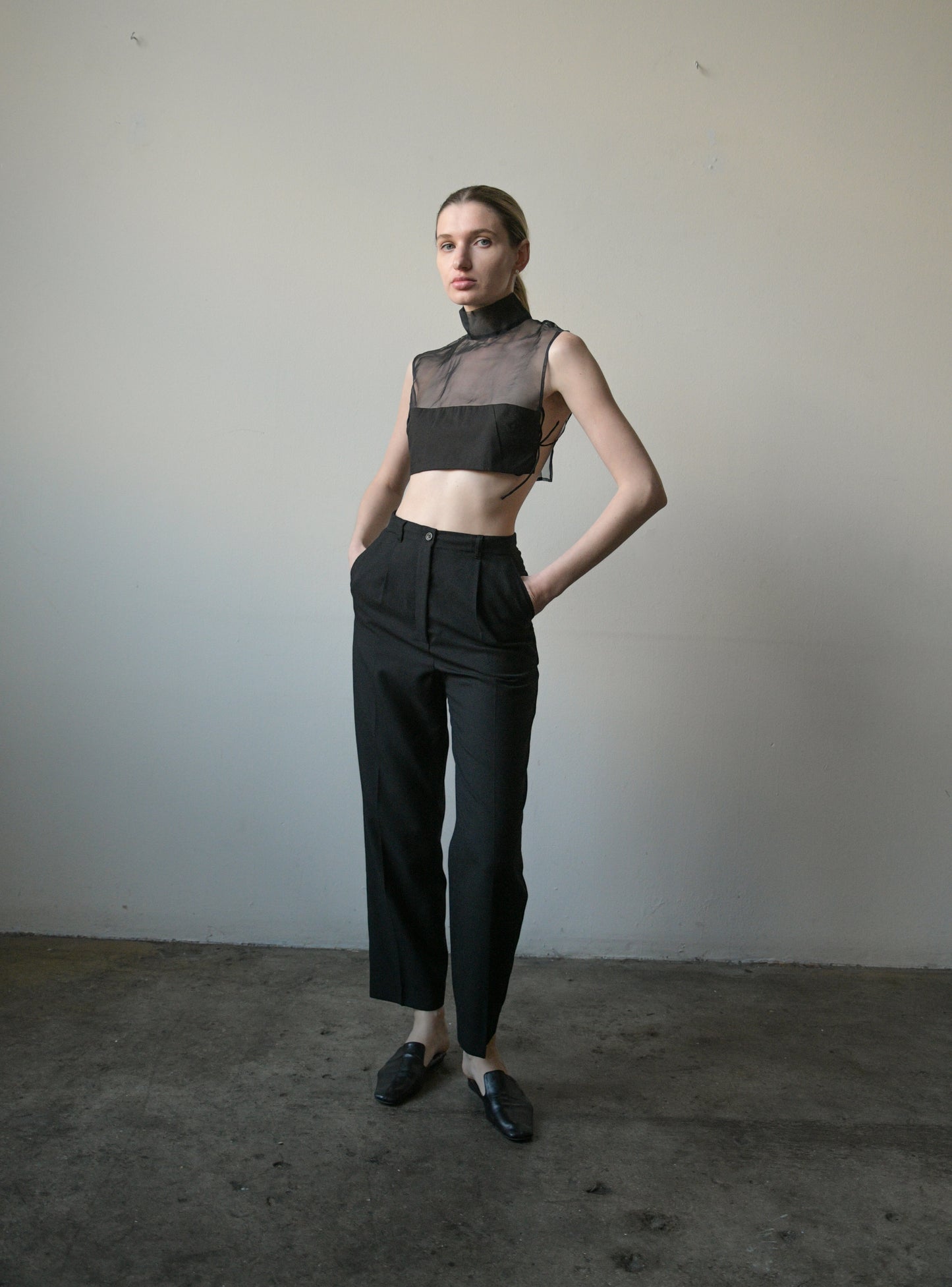 dries van noten black silk crop top