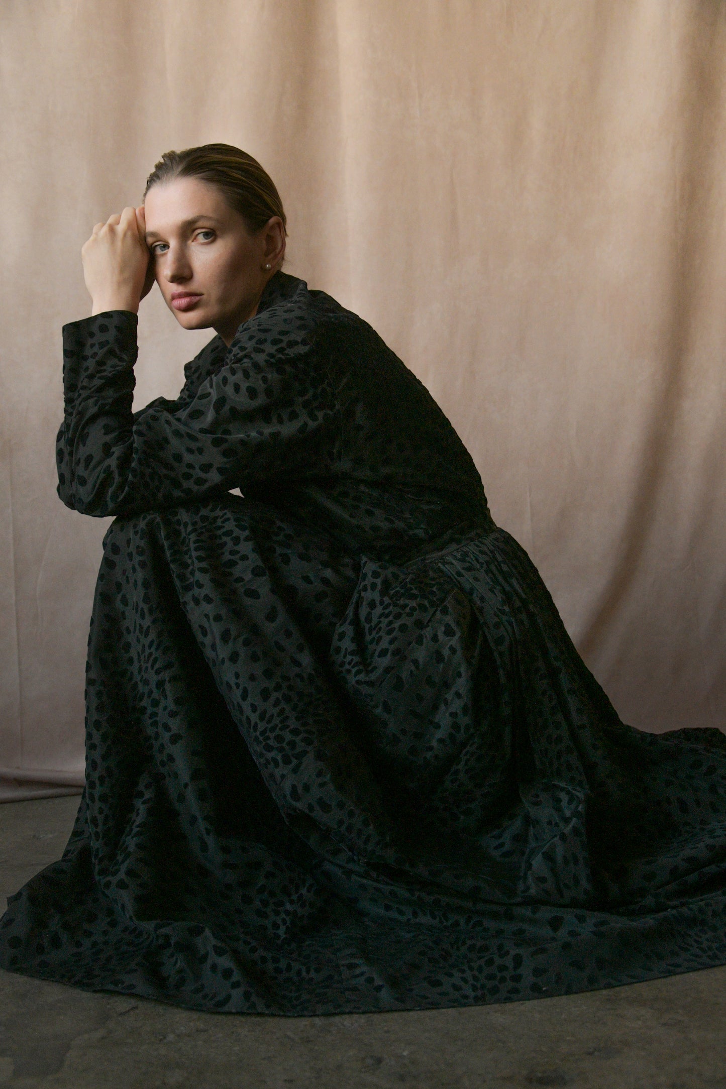 1977 halston black taffeta dot wrap gown