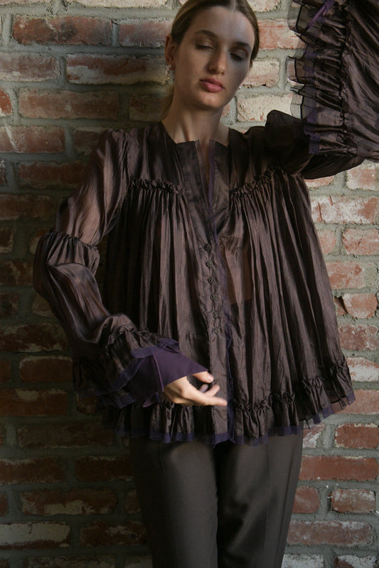 gianfranco ferre silk eggplant poet blouse