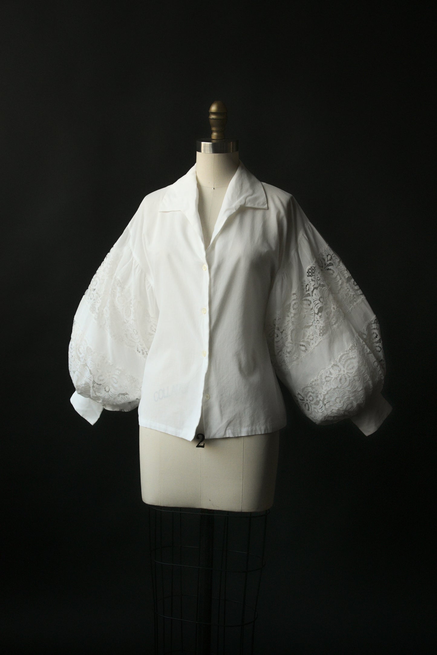 1960s lanvin white cotton lace balloon sleeve blouse